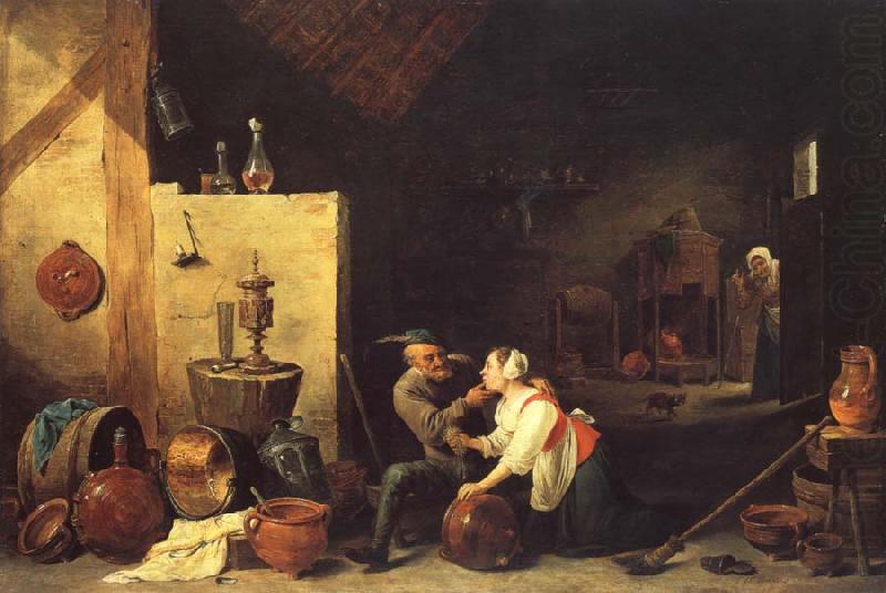 David Teniers An Old Peasant Caresses a Kitchen Maid in a Stable china oil painting image